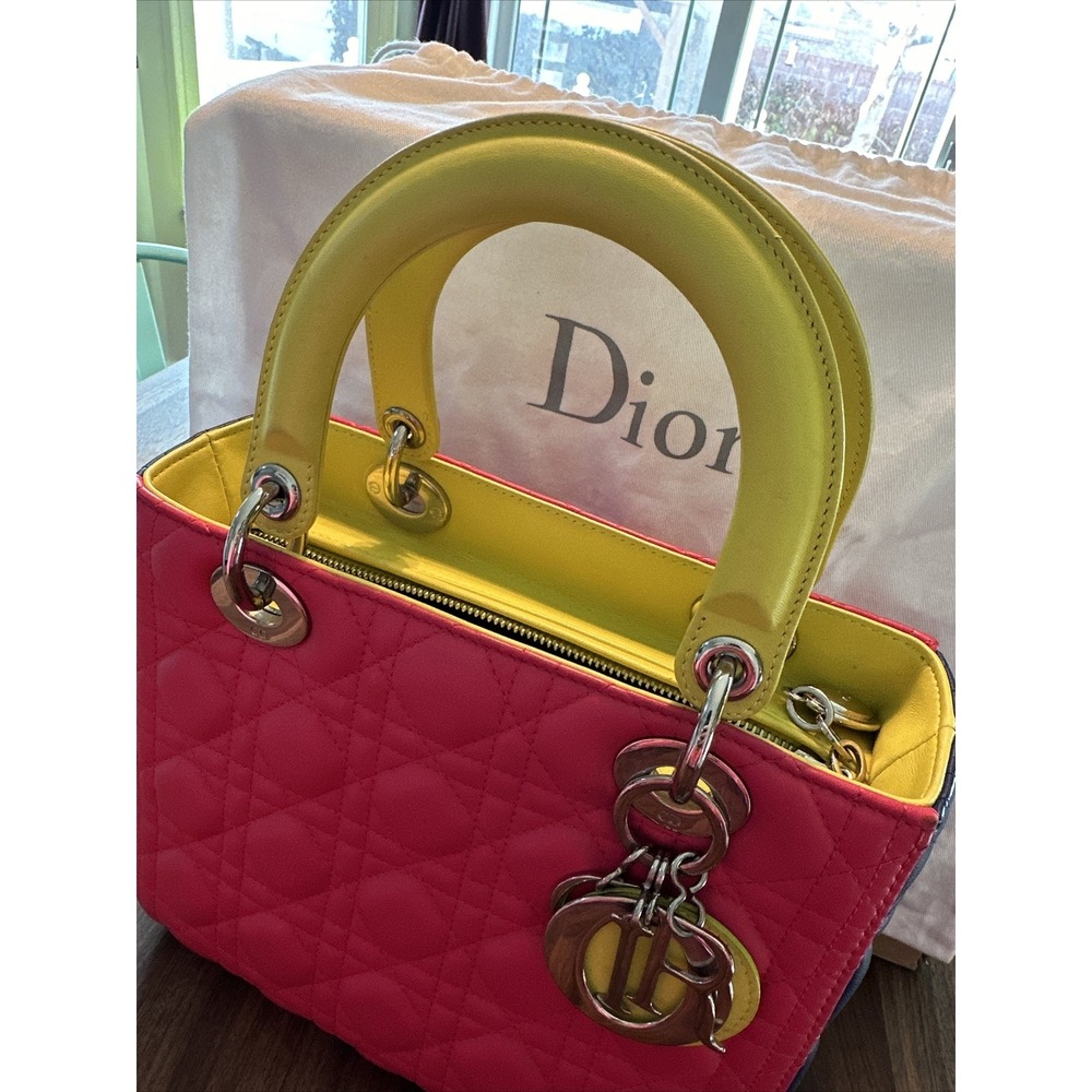 Christian Dior Lady Dior Cannage 2way Handbag Pink Tricolor. Leather Large Bag - Picture 3 of 16